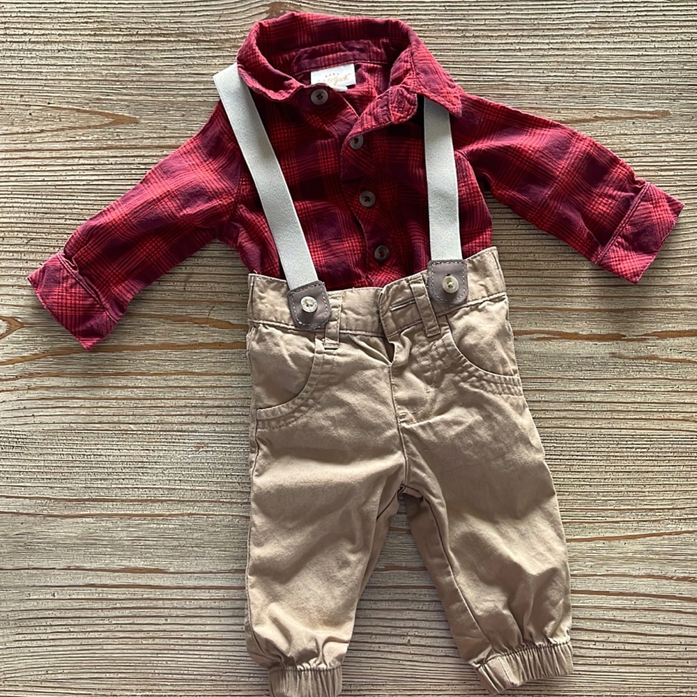 Two Piece newborn button up with suspenders